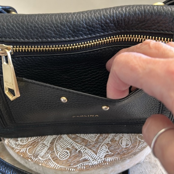 PERLINA CLAIR GENUINE PEBBLED SOFT BLACK LEATHER CROSSBODY BAG PURSE - Picture 2 of 15